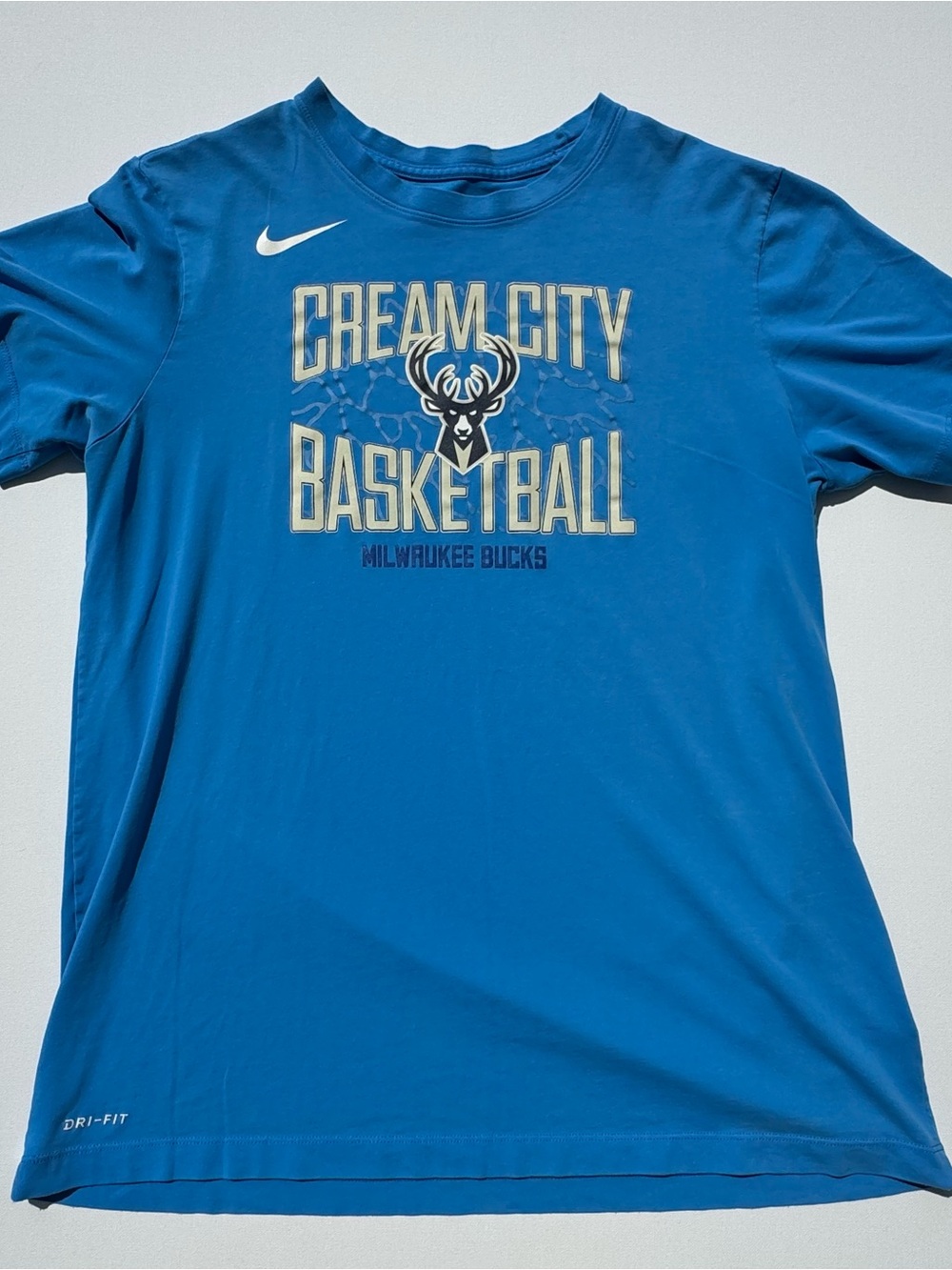 Nike Blue Cream City Basketball Milwaukee Bucks Tee